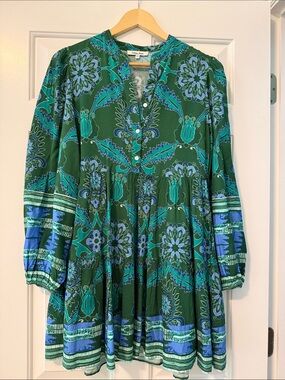 Celina Moon Green and Blue Floral Button-Front Tunic NWOT